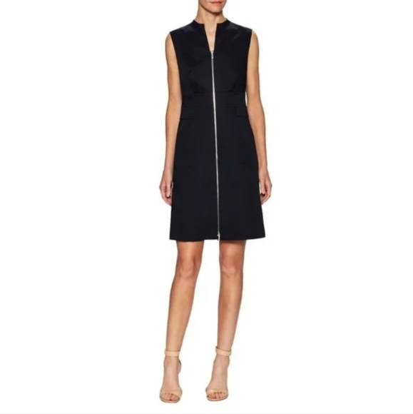 LAFAYETTE 148 NY Black Sleeveless Carlina Zip Front A-Line Dress Size 10 - Picture 1 of 9